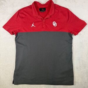 Jordan Oklahoma Sooners Mens Red Grey Colorblock Polo Shirt DQ7737-613 L